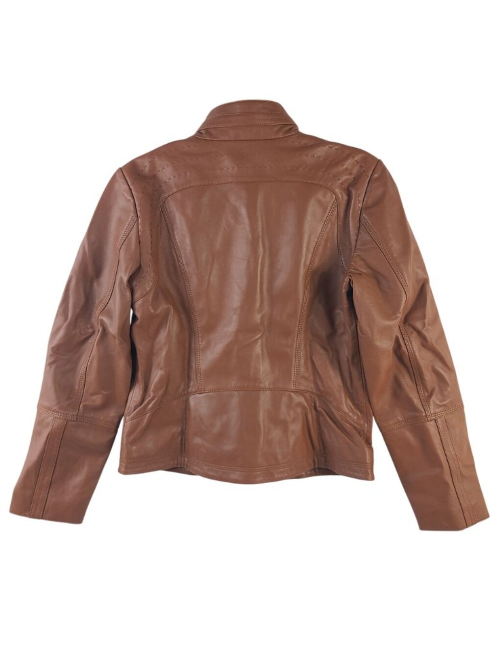 NEW Quince 100% Sheep Leather Stand Collar Jacket Cognac Women's Size M - Picture 10 of 11